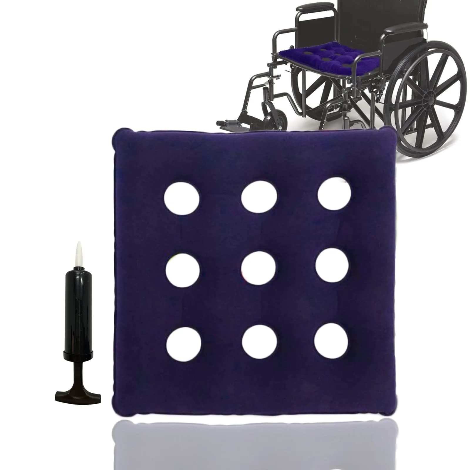 MESINURS Bedridden Inflatable Cushion 18x16x14 in | Breathable Square Pad for Elderly & Disabled — Dark Blue