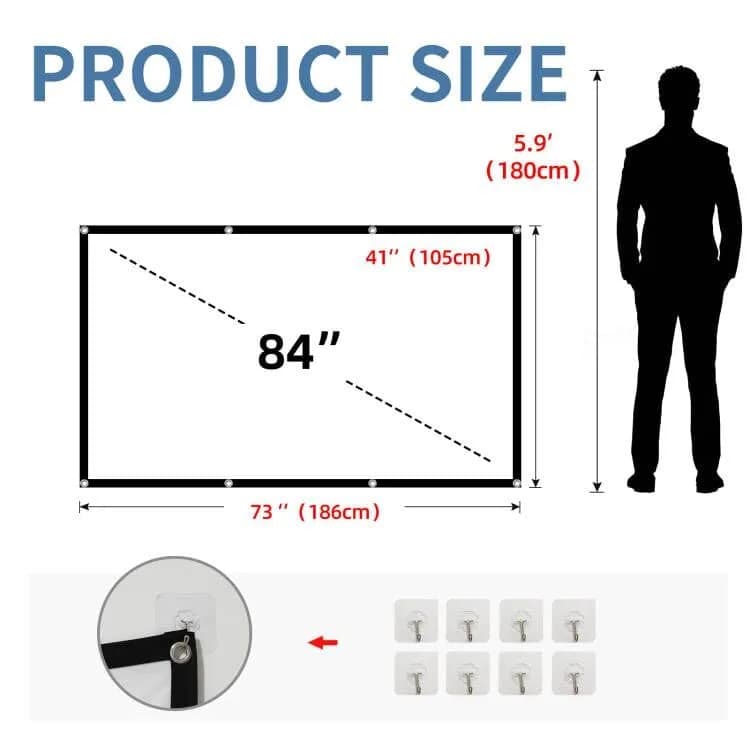HUANYINGBJB 84-inch Projector Screen 218.4 cm (73"x41") | 4K HD Rear Front Foldable Outdoor Indoor Movie Theater Screen thumbnail 6