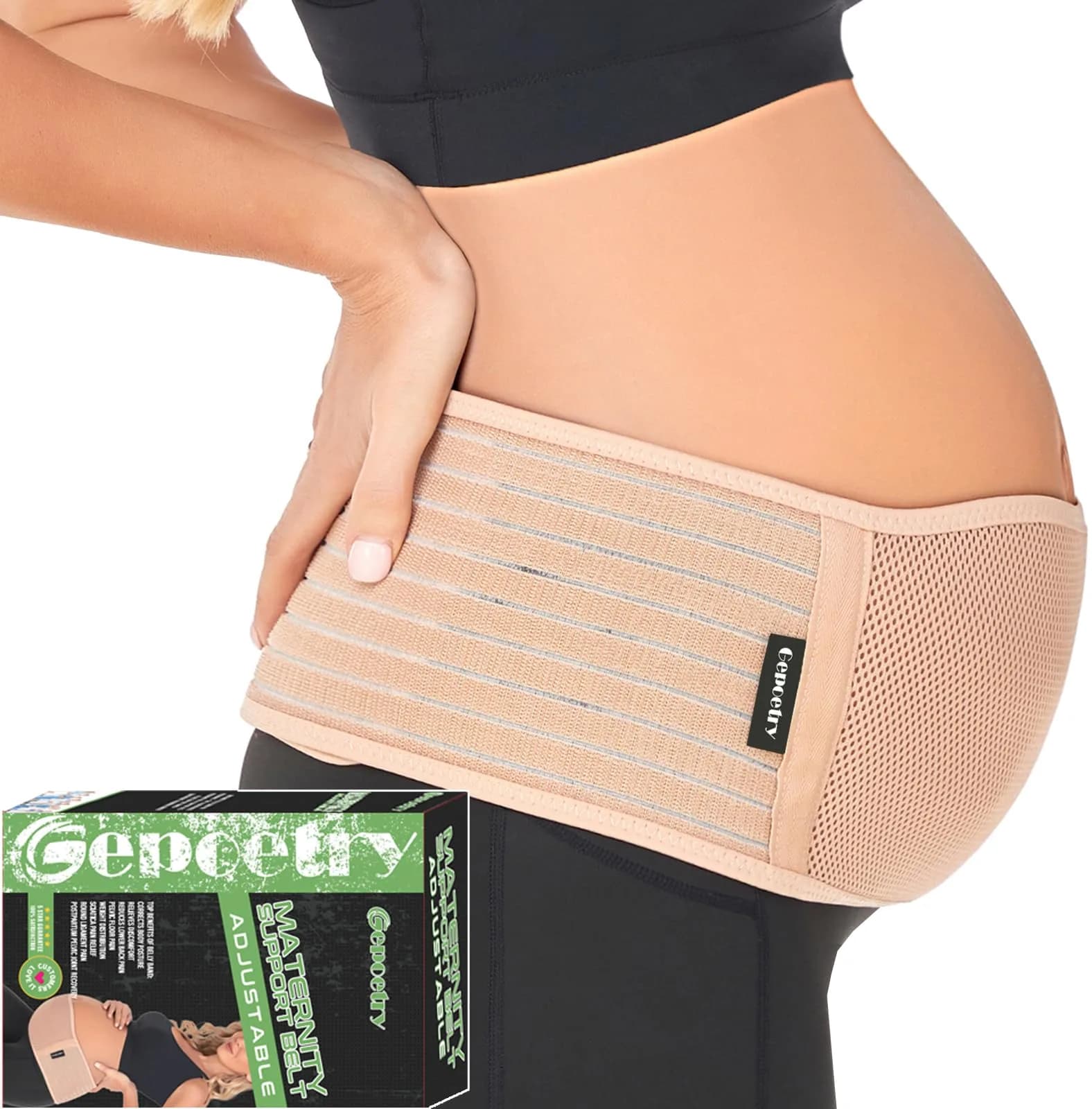 Gepoetry Maternity Belly Band for Pregnant Women | Adjustable Support for All Pregnancy Stages — Beige