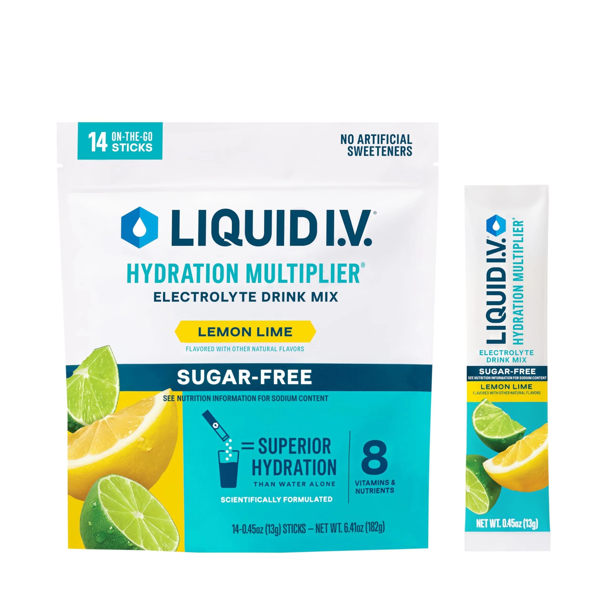 Liquid I.V. Sugar-Free Hydration Electrolytes Lemon Lime 14 Count | Clinically Proven Hydration