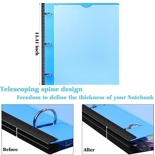 INFUN Telescoping Binder Notebook with 3 Rings, Movable Pocket Folder, Dividers & Paper - Blue (28.98 x 27.23 cm) thumbnail 4