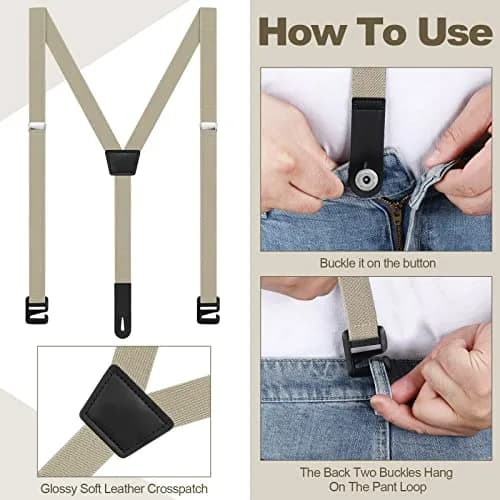 Eurzom Hidden Suspenders for Men Under Clothes Y-Back Beige 2.5cm (1 inch) Width | Airport Friendly Undergarment Use thumbnail 3