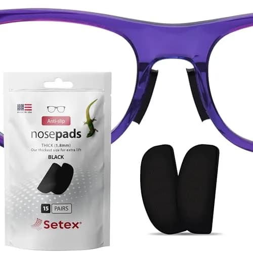Setex Gecko Grip Thick 1.8mm Anti Slip Nose Pads for Glasses, 15 Pair Black | Dry Adhesive Grip for Sweaty & Oily Skin thumbnail 1