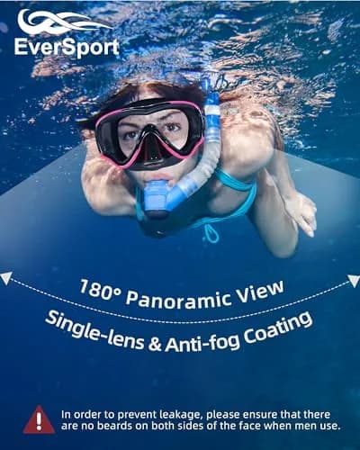 EverSport Adult Swimming Goggles with Nose Cover & Clear Wide View Tempered Glass Lens | Anti-Fog, No Leak thumbnail 2