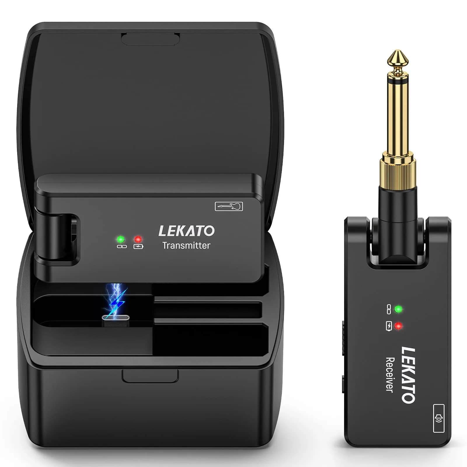 LEKATO WS-100 Wireless Guitar System with Charging Case, 4-Channel 2.4GHz Transmitter Receiver | <6.7ms Latency, 100ft Range - main product image