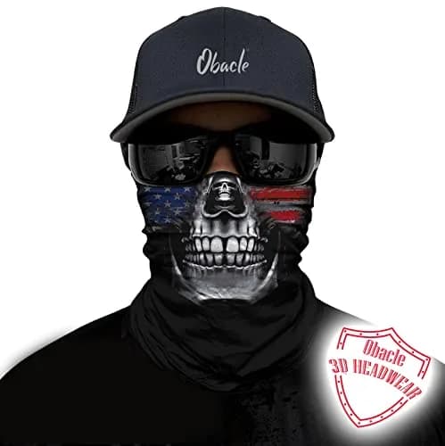 Obacle Skull Flag Face Mask - Blue Red Skull Design for Dust, Wind & UV Protection thumbnail 3