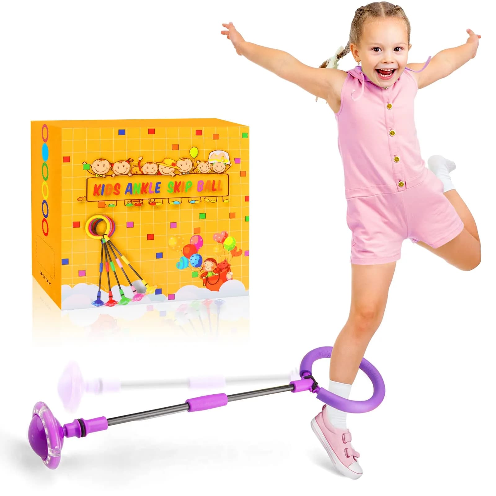 Chridark Ankle Skip Ball Toy with Flash Wheel, Foldable Portable Design, Blue | 0.34 kg (0.75 lb) — Purple