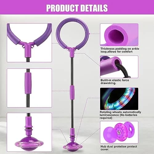 Chridark Ankle Skip Ball with Flash Wheel, Portable Foldable Toy for Kids & Adults (Purple, 1 Unit) thumbnail 4