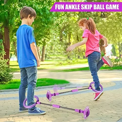 Chridark Ankle Skip Ball with Flash Wheel, Portable Foldable Toy for Kids & Adults (Purple, 1 Unit) thumbnail 2
