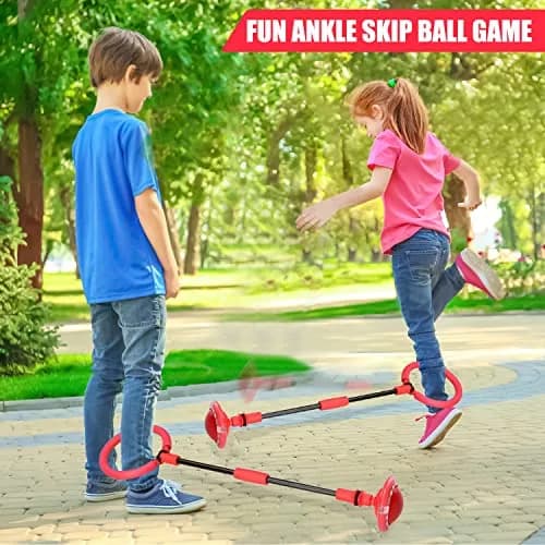 Chridark Ankle Skip Ball Toy with Flash Wheel & Padded Ankle Loop | 25.2 inch Length (Red) thumbnail 2