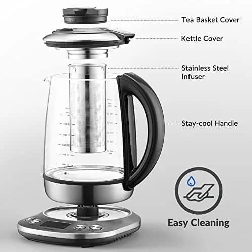 Mecity Electric Tea Kettle Borosilicate Glass Tea Maker 1.7L (57 oz) | Temperature Control with Infuser & LCD Display thumbnail 6