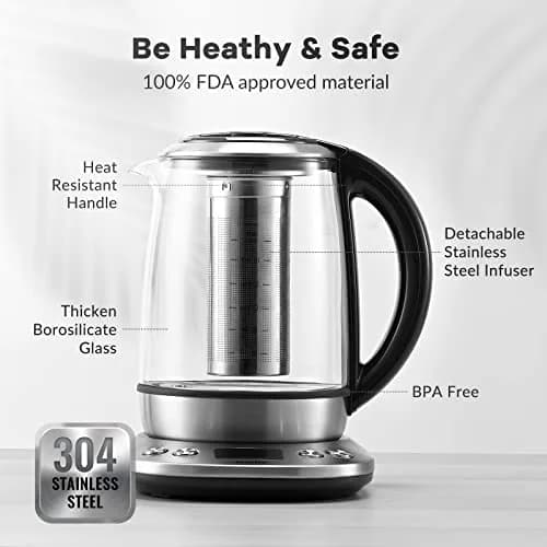 Mecity Electric Tea Kettle Borosilicate Glass Tea Maker 1.7L (57 oz) | Temperature Control with Infuser & LCD Display thumbnail 7