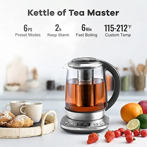 Mecity Electric Tea Kettle Borosilicate Glass Tea Maker 1.7L (57 oz) | Temperature Control with Infuser & LCD Display thumbnail 2