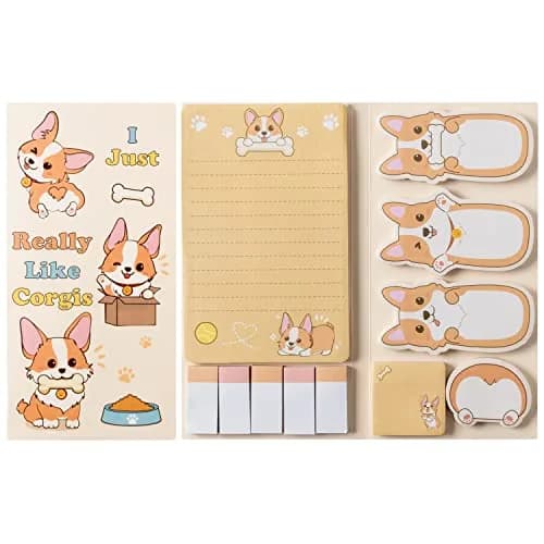 Xqumoi Corgi Butt Sticky Notes Set, 550 Sheets, Cute Cartoon Animal Divider Tabs Bundle Writing Memo Pads — Corgi