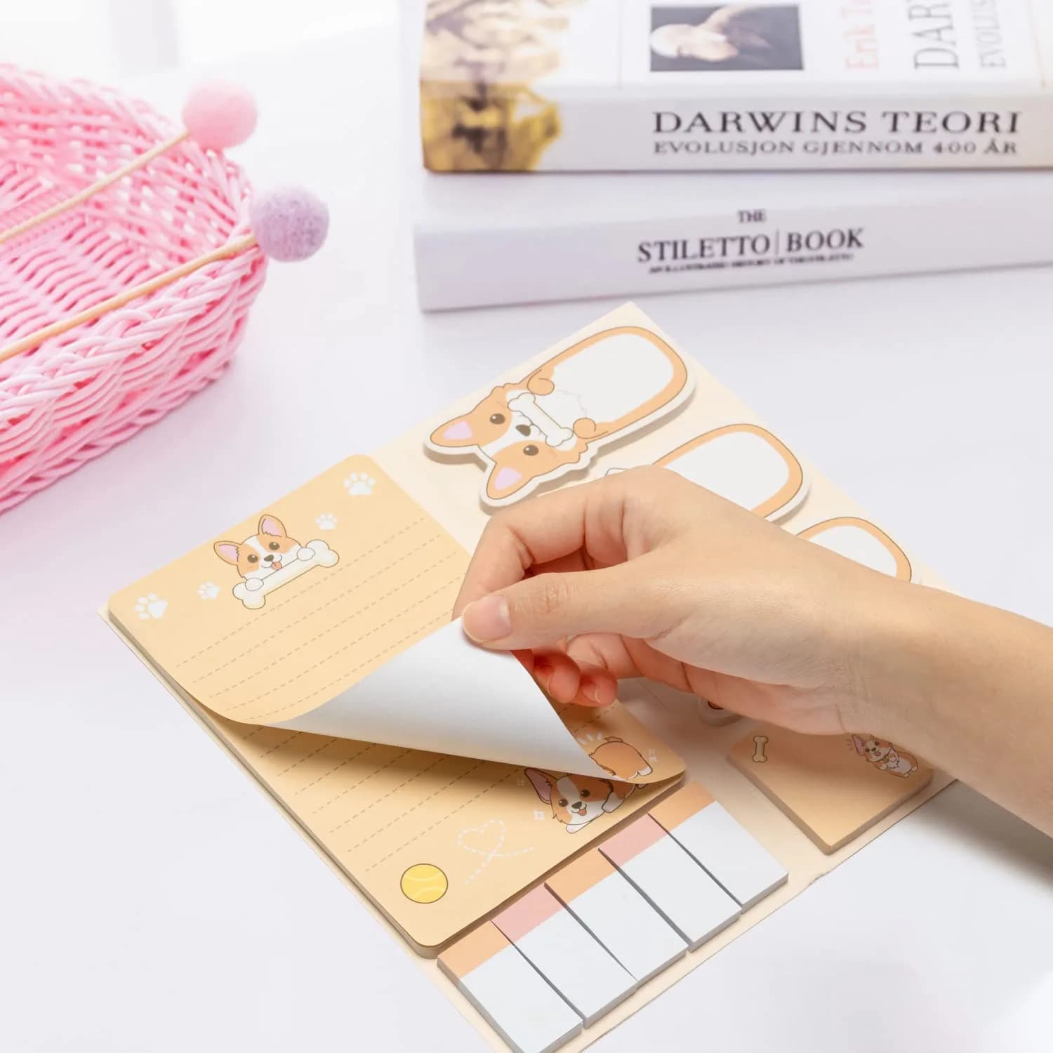 Xqumoi Corgi Butt Sticky Notes Set, 550 Sheets, Cute Cartoon Animal Divider Tabs Bundle Writing Memo Pads thumbnail 2