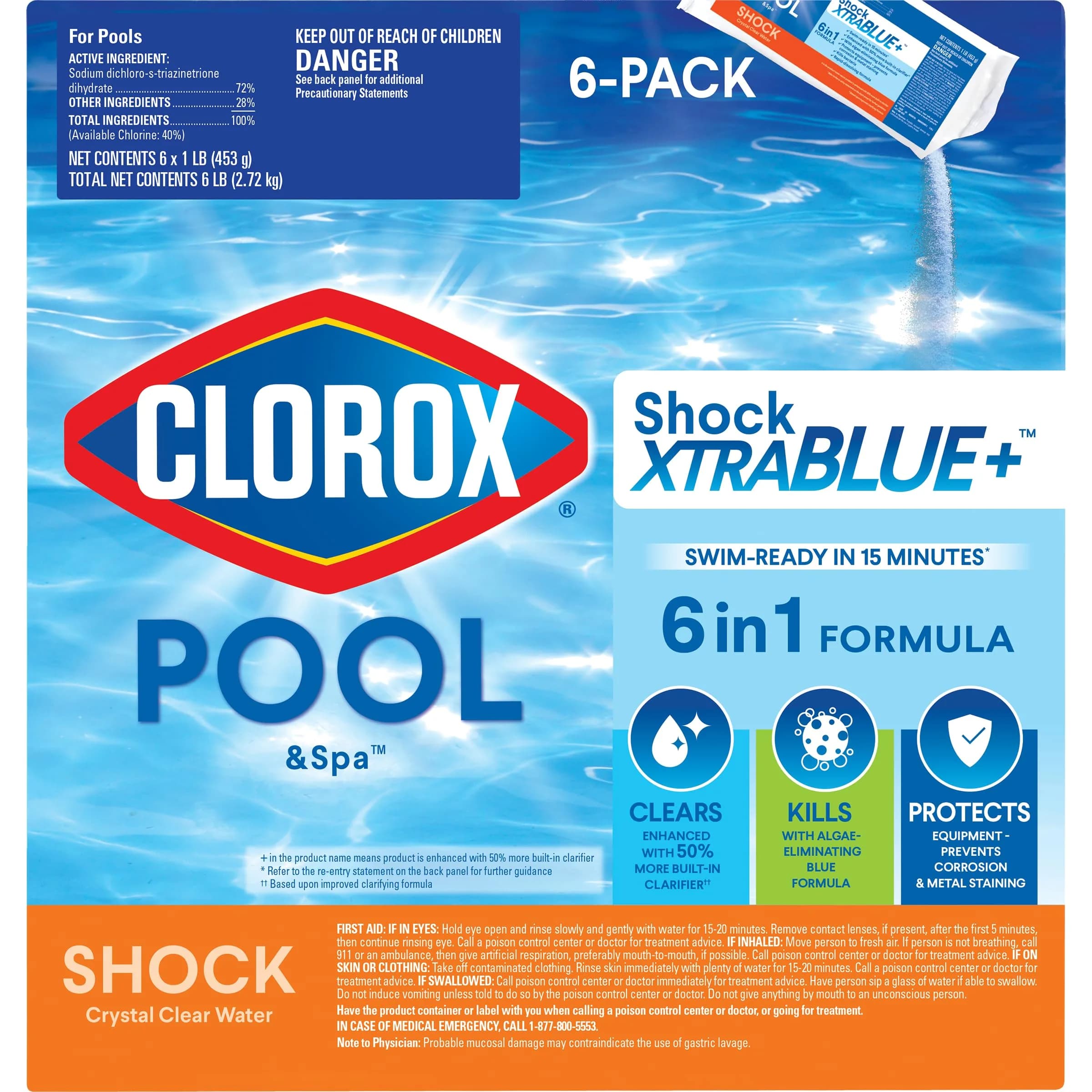 Clorox Pool&Spa Shock XtraBlue2 12-Pack | Kills Bacteria & Algae, Swim-Ready in 15 Minutes - main product image
