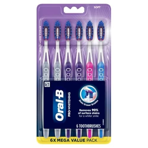 Oral-B 3D White Deep Stain Remover Toothbrushes 6 Count | Removes 90% Surface Stains, Whitens Teeth, Gentle on Gums thumbnail 6