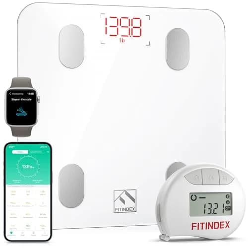 FITINDEX Smart Scale and Tape Measure | Bluetooth Body Composition Analyzer with App Sync | 180kg (400lb) Capacity thumbnail 1