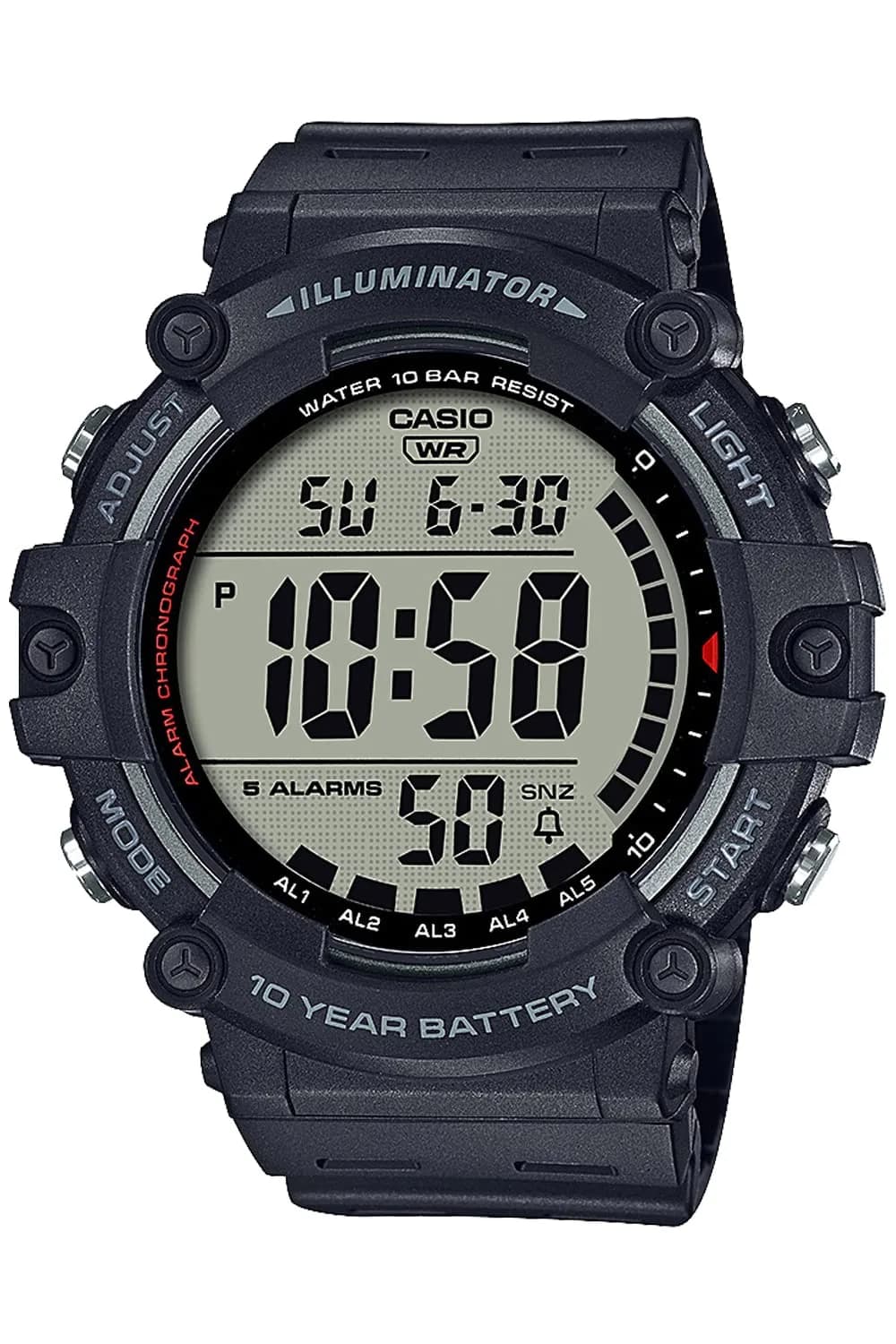 Casio AE-1500WH Watch, Digital, Black, 51.2mm Dial | Water-Resistant 10 ATM, Sports Model — Black