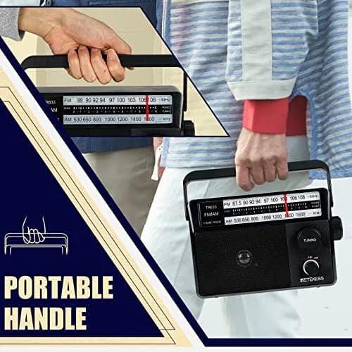 Retekess TR633 AM FM Radio Portable with Best Reception, Wall Plug & External Antenna (Medium, Black) thumbnail 8