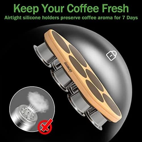 CAPMESSO Reusable Capsules for Nespresso OriginalLine: 6 Stainless Pods + 100 Lids + Wood Tray thumbnail 4