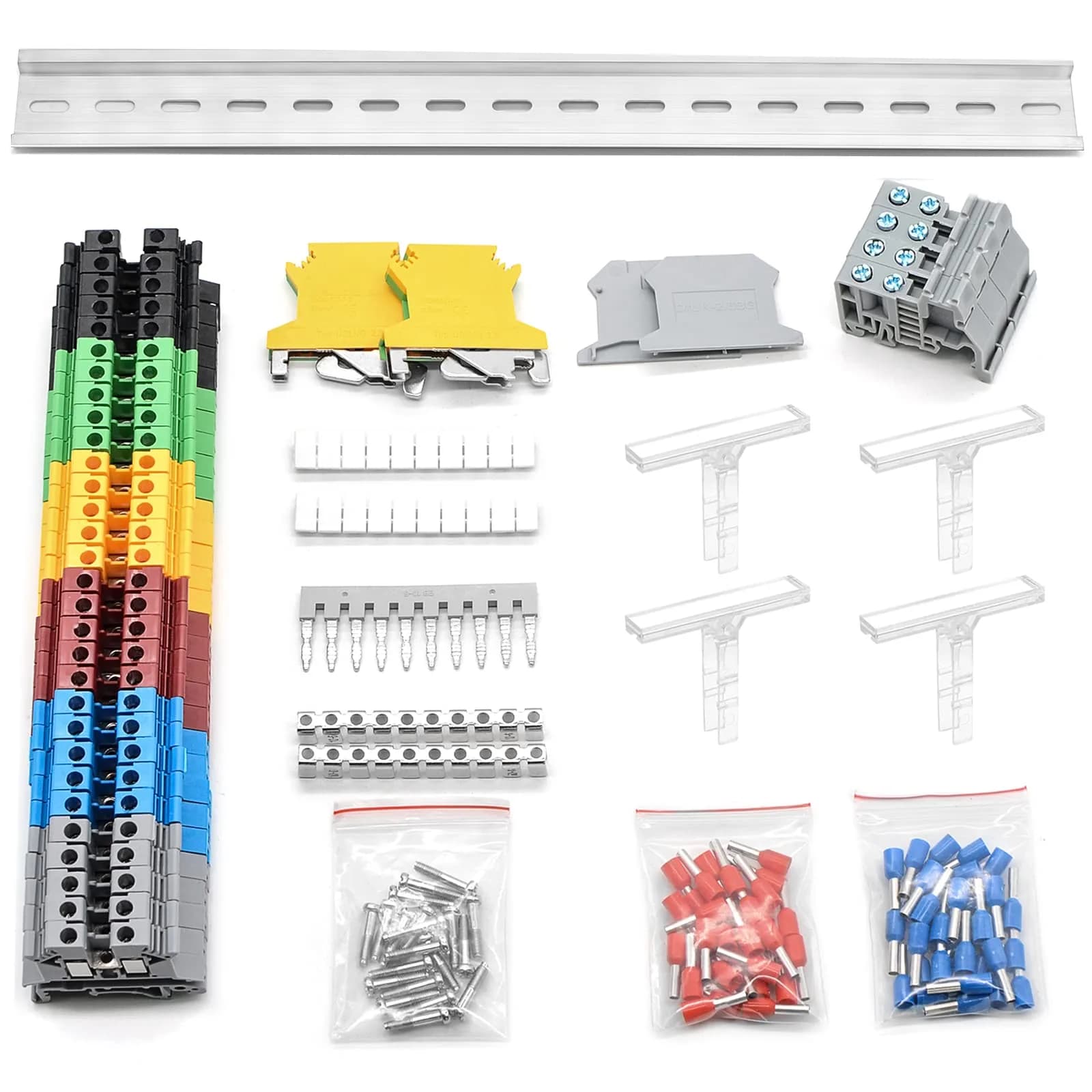 GUETNEU Terminal Block Kit with DIN Rail, 690V 32A, 30 Blocks & Lugs | Industrial Electrical Wiring Solution - main product image