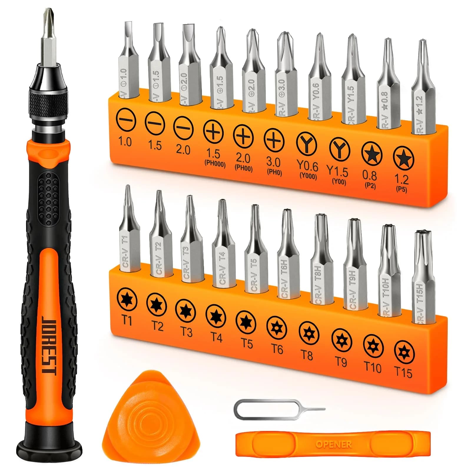 Jorest 24-Piece Precision Screwdriver Set with Torx T5 T6 T8 T9, Y00, P5 | Multi-Bit Repair Tool Kit for Electronics & Gadgets