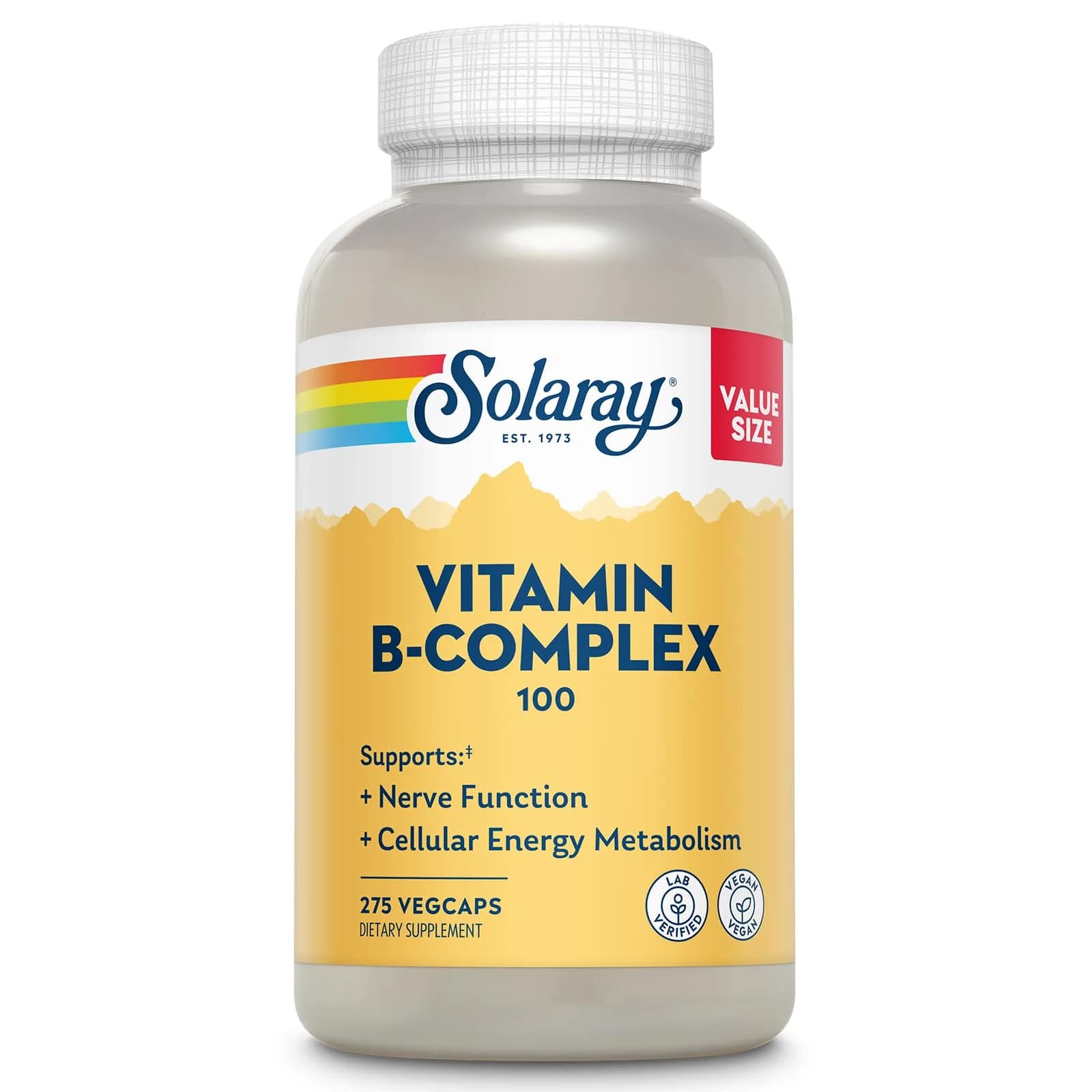 SOLARAY Vitamin B Complex 100 mg | Vegan, 275 VegCaps for Energy & Skin