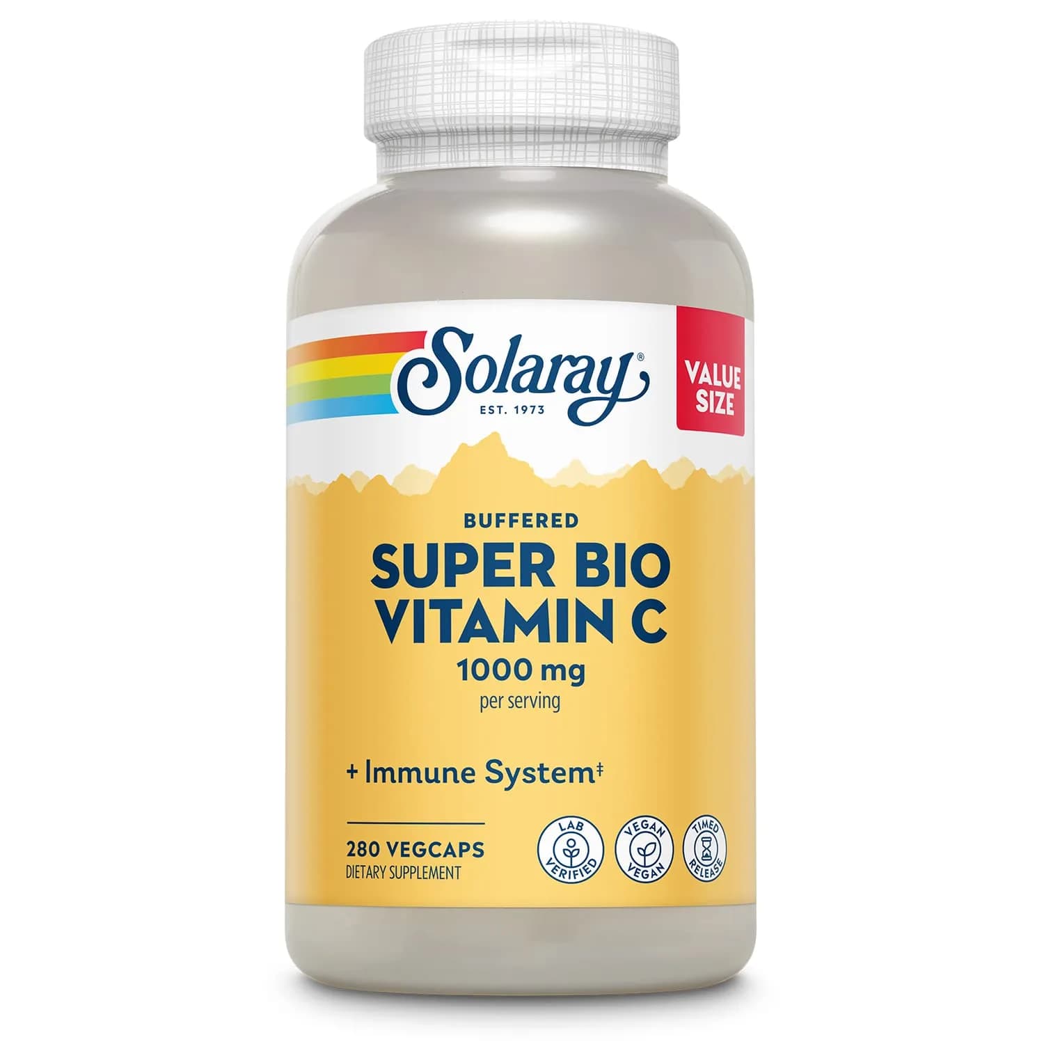 SOLARAY Super Bio Buffered Vitamin C 1000 mg Time Release, 280 VegCaps | Supports Immunity & Collagen