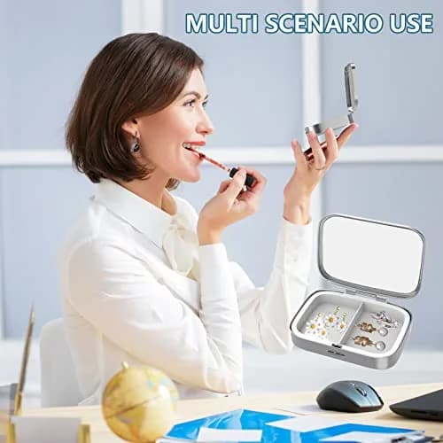 Hion Metal Pill Box 2 Compartment Medicine Vitamin Organizer with Mirror (4-Pack, Set-4-Marble) thumbnail 6