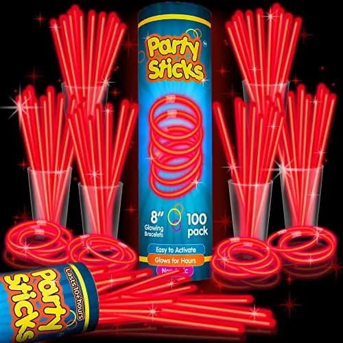 PartySticks Red Glow Sticks 100 Count | 8 Inch Glow in The Dark Light Up Sticks for Parties & Decorations thumbnail 1