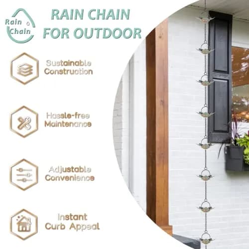 Qipade 8.3 FT Lotus Rain Chain with 12 Cups | Durable Metal Gutter Decor thumbnail 4