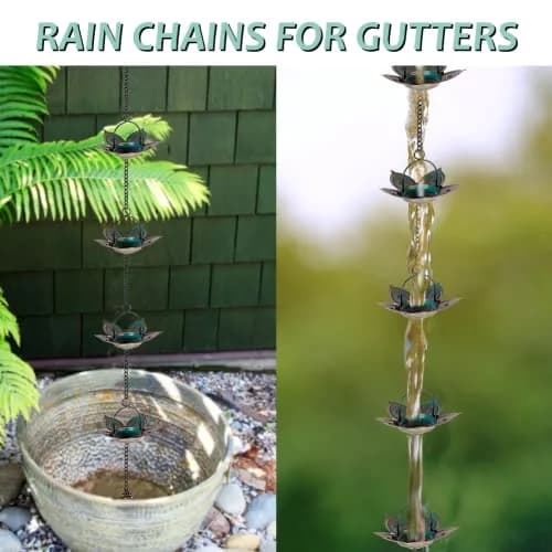 Qipade 8.3 FT Lotus Rain Chain with 12 Cups | Durable Metal Gutter Decor thumbnail 6