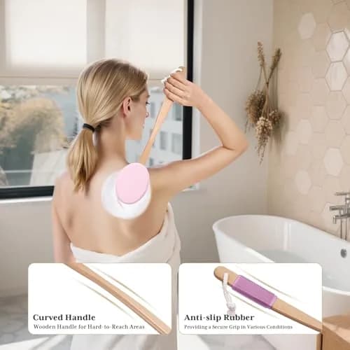 AmazerBath Lotion Applicator for Back, Feet, 4 Replaceable Pads with Long Handle, Pink | Applies Lotion Evenly thumbnail 5