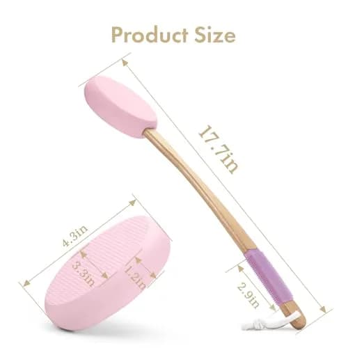 AmazerBath Lotion Applicator for Back, Feet, 4 Replaceable Pads with Long Handle, Pink | Applies Lotion Evenly thumbnail 2