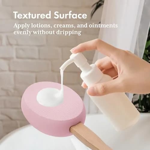 AmazerBath Lotion Applicator for Back, Feet, 4 Replaceable Pads with Long Handle, Pink | Applies Lotion Evenly thumbnail 3