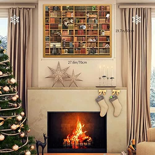 RECHIATO Cats Library Jigsaw Puzzle 1000+ Pieces | Funny Kitten Bookshelf Puzzle for Animal Lovers thumbnail 6