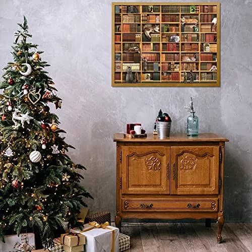 RECHIATO Cats Library Jigsaw Puzzle 1000+ Pieces | Funny Kitten Bookshelf Puzzle for Animal Lovers thumbnail 3