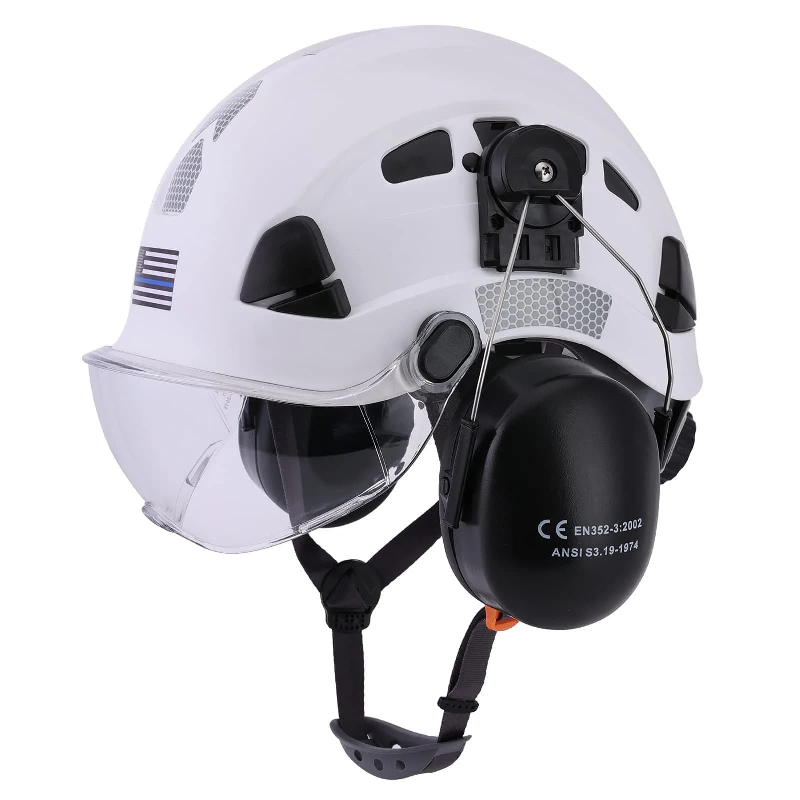 LOHASTAR Safety Helmet Hard Hat Vented ANSI Z89.1 Approved Work Hardhat for Forestry Chainsaw Tree Logging (White+Clear Visor+Earmuff) | 1 Size - main product image