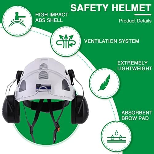 LOHASTAR Safety Helmet Hard Hat Vented ANSI Z89.1 Approved Work Hardhat for Forestry Chainsaw Tree Logging (White+Clear Visor+Earmuff) | 1 Size thumbnail 3