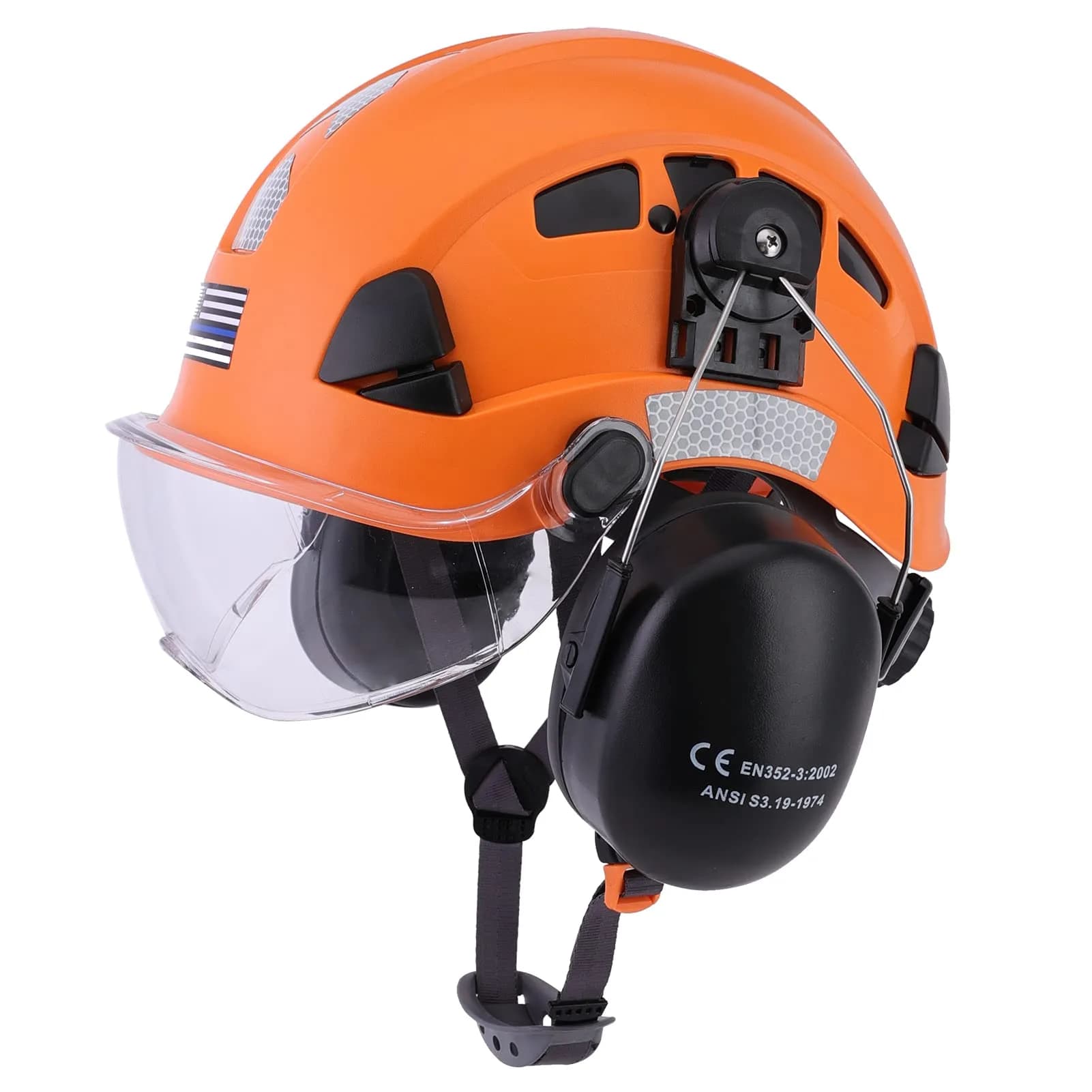 LOHASTAR Safety Helmet Hard Hat Vented ANSI Z89.1 Approved Work Hardhat for Forestry Chainsaw Tree Logging (White+Clear Visor+Earmuff) | 1 Size — Orange+Clear visor+Earmuff
