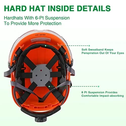 LOHASTAR Safety Hard Hat with Visor and Hearing Protection | ANSI Z89.1 Approved Work Helmet for Forestry, Chainsaw, Logging - Orange thumbnail 6