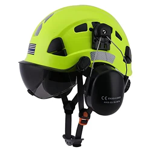 LOHASTAR Safety Helmet Hard Hat Vented ANSI Z89.1 Approved Work Hardhat for Forestry Chainsaw Tree Logging (Green+Tinted Visor+Earmuff) | Impact-Resistant thumbnail 1