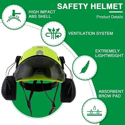 LOHASTAR Safety Helmet Hard Hat Vented ANSI Z89.1 Approved Work Hardhat for Forestry Chainsaw Tree Logging (Green+Tinted Visor+Earmuff) | Impact-Resistant thumbnail 3