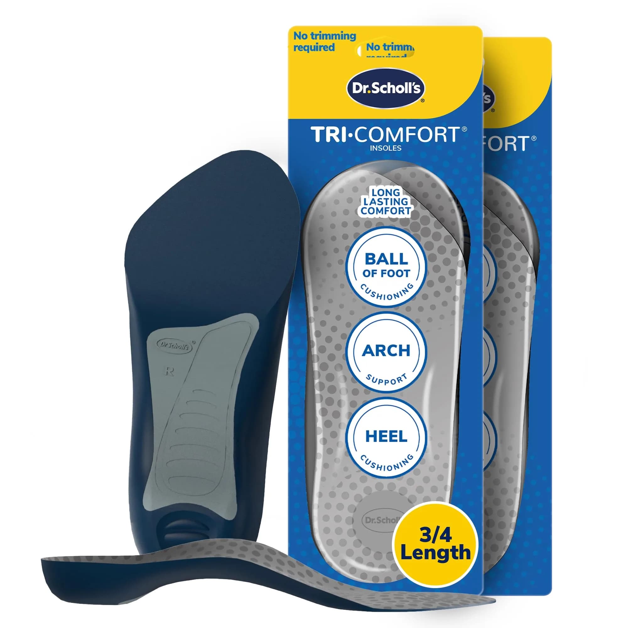 Dr. Scholl's Tri-Comfort Insoles for Heel, Arch and Ball of Foot | Targeted Cushioning | Arch Support | Men's 8-12 (2-Pack)