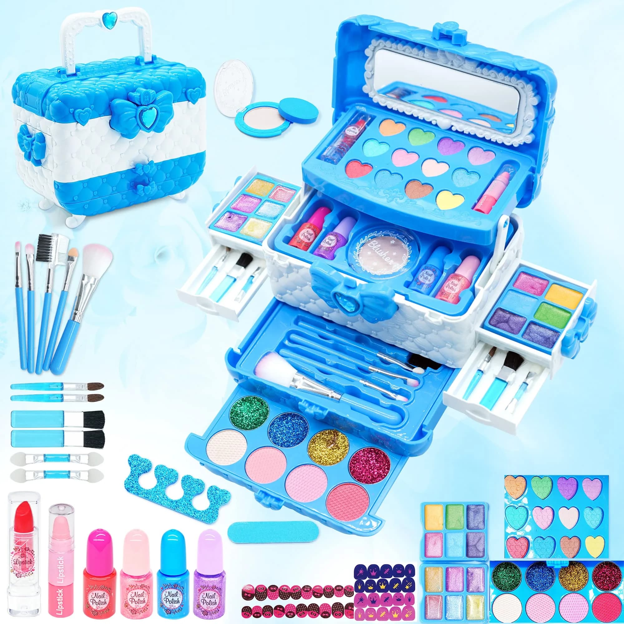 Mrabbitoo Kids Makeup Set for Girls 57 Pcs | Non-Toxic Washable Play Makeup Kit with Case