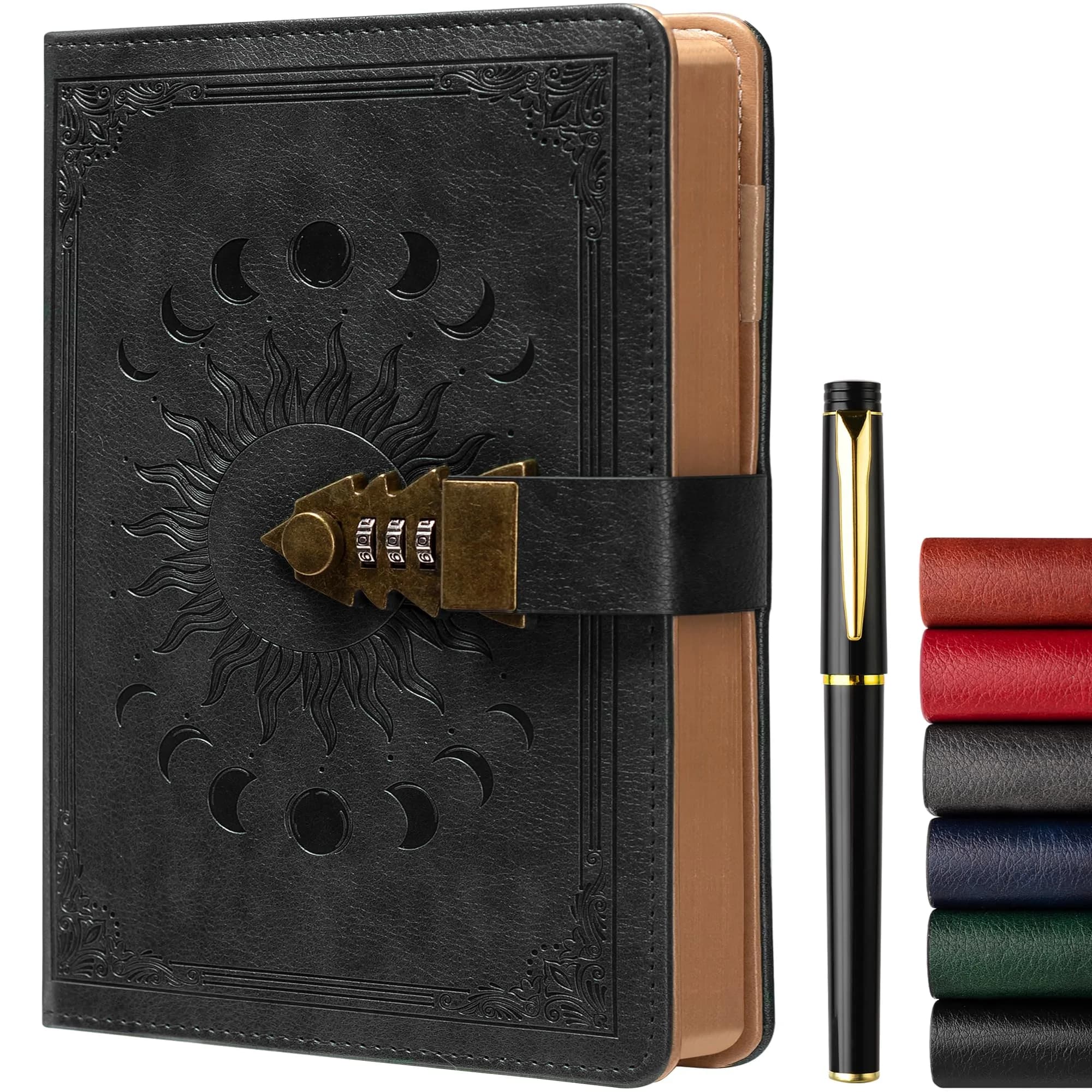 ZXHQ Lockable Journal for Women & Men A5 240 Pages Refillable Leather Notebook with Lock and Pen | Vintage Brown — Black-A1