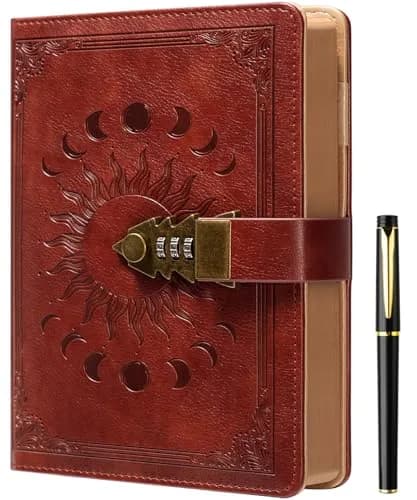 ZXHQ Lockable Journal for Women & Men A5 240 Pages Refillable Leather Notebook with Lock and Pen | Vintage Brown thumbnail 1