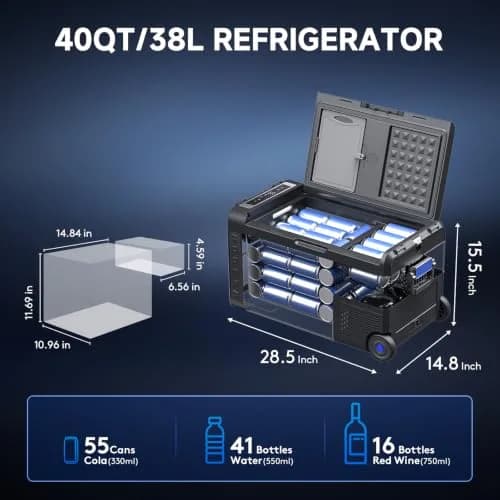 BODEGA 12V Car Refrigerator 40 Quart Portable Freezer APP Control | Dual Compartments, -4℉-68℉, 38L thumbnail 3