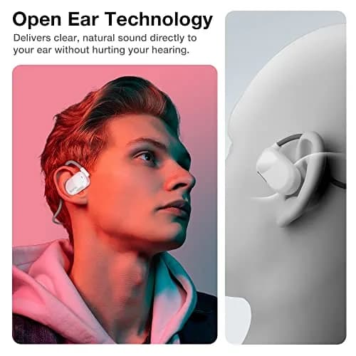 Purity Air Open Ear Headphones True Wireless Bluetooth Earbuds with Dual Mic | Secured Long Wearing Comfort, Sports Sweat Resistant (White/Grey) thumbnail 2